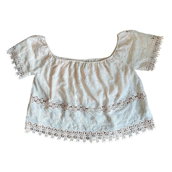 Jeans x Buffalo Chemical Lace Crop Top, Square Neck, Short Sleeve, Pink, size XL - Picture 1 of 12